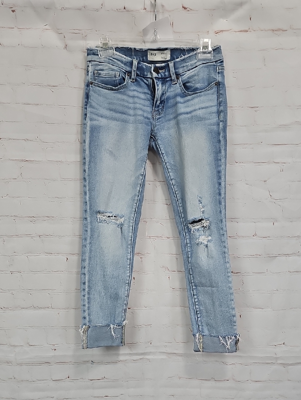 BKE Light Blue Distressed Ankle Jeans